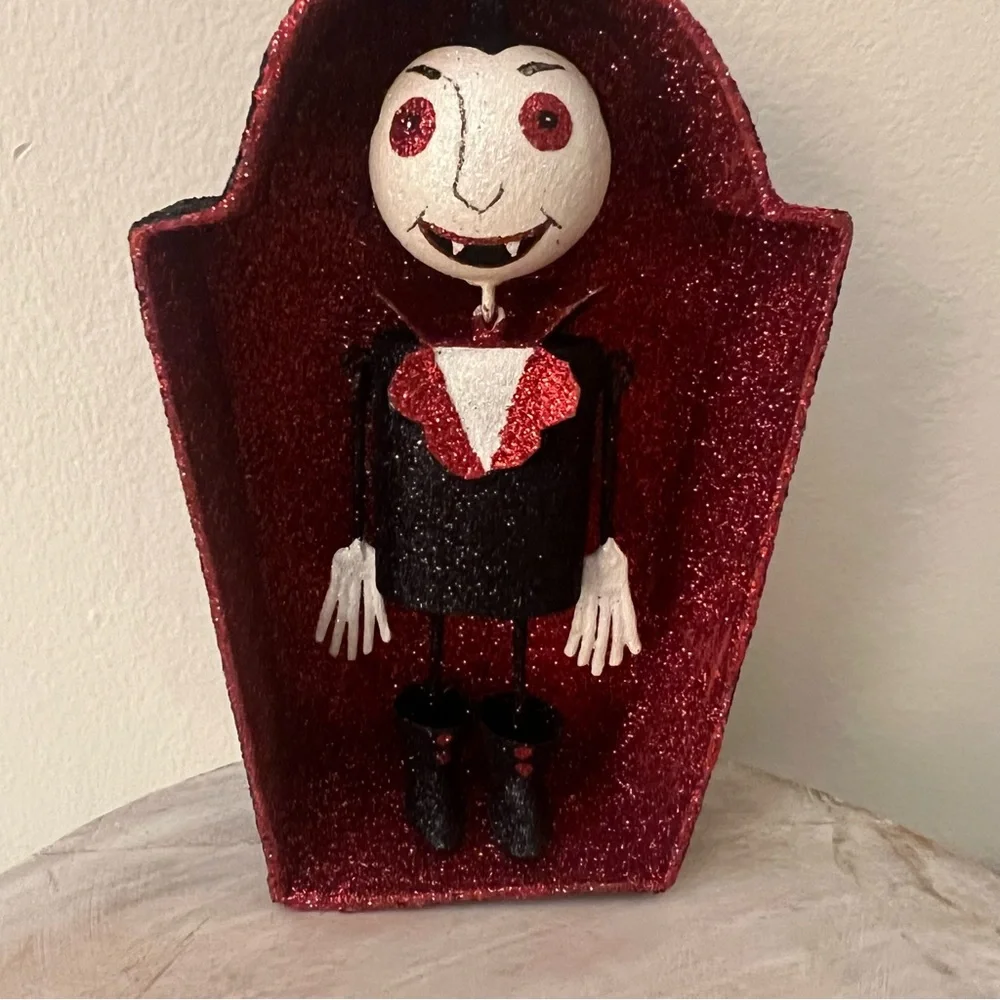 Pier 1 Vampire in Glittered Coffin ornament Halloween table top decoration decor